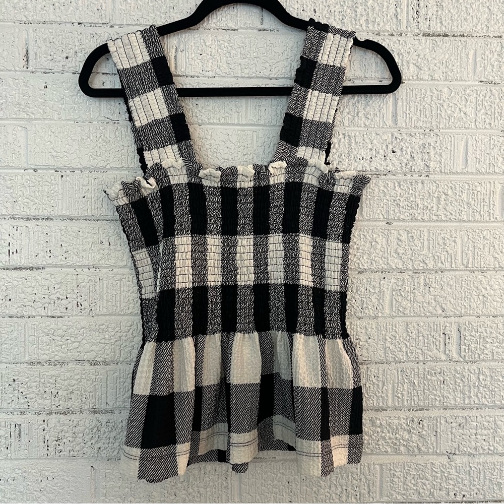 NWOT LOFT smocked gingham top, sleeveless, black and white, size medium